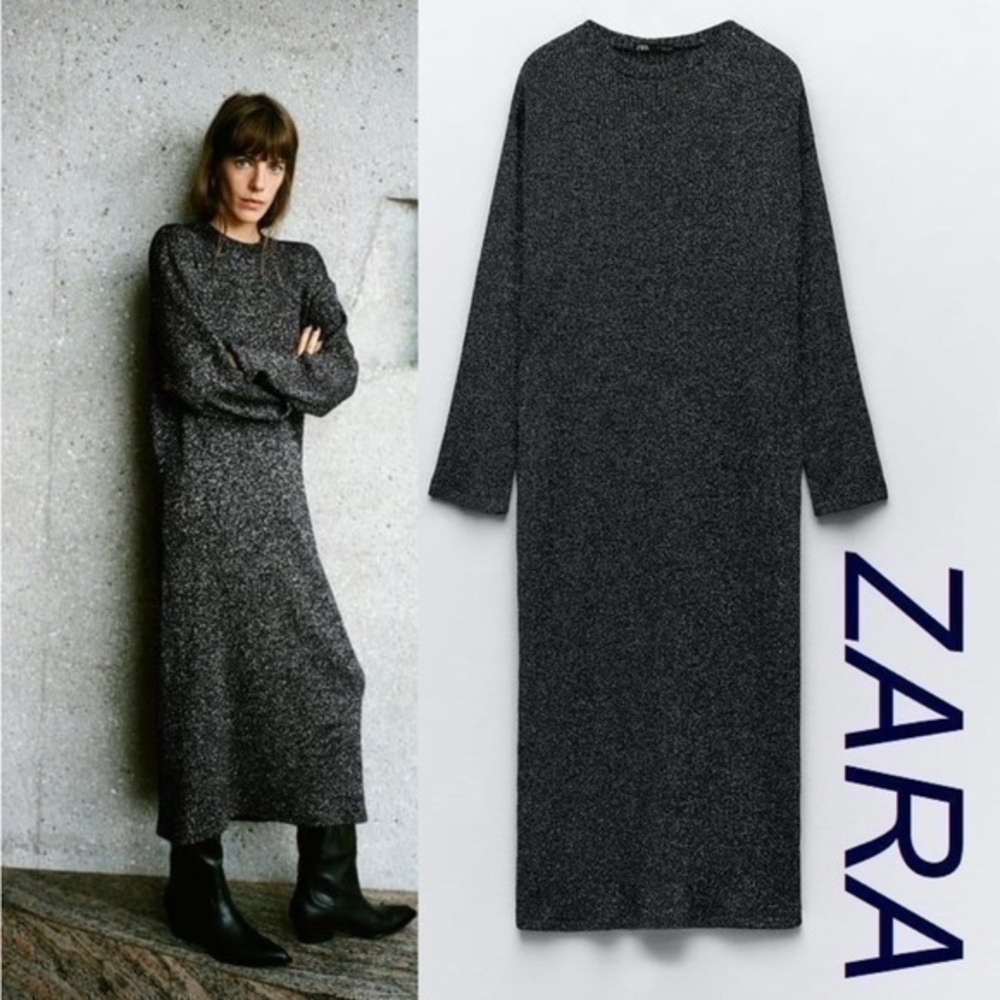 Zara NWT shiny metallic thread dress